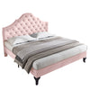 4ft6 Double Size Bed Frame Velvet Upholstered Platform Bed with Headboard Pink
