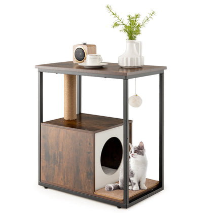 Indoor Cat Furniture End Table Cat House Wooden Cat Scratch Side Table