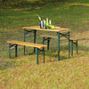 Outdoor Wood Folding Beer Table & 2 Bench Set Trestle Pub Patio Garden Steel Leg