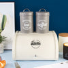 IRON BREAD BIN COUNTERTOP ROLL TOP LOAF BREAD BIN KITCHEN FOOD STORAGE BREAKFAST