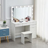 White Dressing Table Wood Makeup Desk with LED Mirror 5 Drawers Stool Tkchcgfnjb