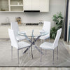 Round Glass Dining Table and 4 Faux Leather Chairs Set Home Kitchen Furniture