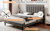 Double Bed Frame, Upholstered Platform Bed with Channel Tufted Headboard, Grey