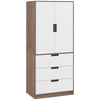 2 Door Wardrobe Modern Wardrobe with 3 Drawer and Hanging Rod for Bedroom Brown