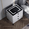 LED Bedside Table 3 Drawers Wireless Charging Side Cabinet White Nightstand Scdb