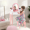 Kids Dressing Table Set Wooden Children Vanity Table W/ Stool Detachable Mirror