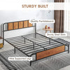 Farmhouse Style King Size Bed Frame with Steel Slat Support and Rustic Wood Pane