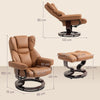 Swivel Recliner Chair with Footstool, PU Leather Manual Recliner Armchair, Brown