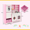 Wooden Play Kitchen Kids Pretend Play Toy W/Adjustable LED Lights Fabric Bin