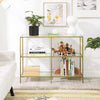 Modern Style Console Table with 3 Tier Shelf and Tempered Glass, Gold
