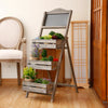 3-Tier Wood A-Frame Sidewalk Menu Chalkboard Sign with Display Shelf Plant Stand