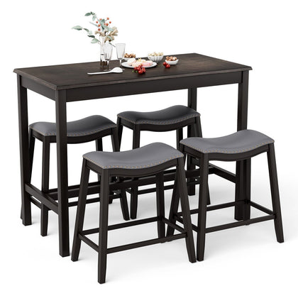 Modern 5 PCS Dining Set Kitchen Counter Height Table w/ 4 Upholstered Stools