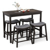 Modern 5 PCS Dining Set Kitchen Counter Height Table w/ 4 Upholstered Stools
