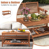 2-Tier Outdoor Patio Rectangle Tea Table Wooden Side Table Coffee Table Brown