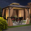 Heavy-Duty Double-Roof Galvanized Metal Top Hardtop Gazebo-Coffee