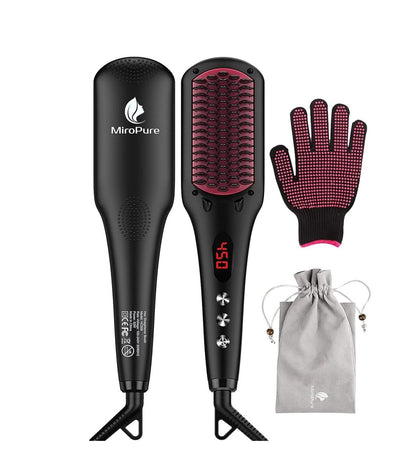 2-in-1 Ionic Hair Straightener Brush - Hot Comb with 16 Settings, Dual Voltage