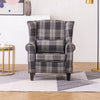 Linen Tartan Chair Armchair Accent Sofa Wing Back Padded Seat Wood Legs w Pillow