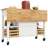 ROLLING KITCHEN ISLAND STORAGE TROLLEY CABINET WITH LARGE WOOD TOP, 3 DRAWERS