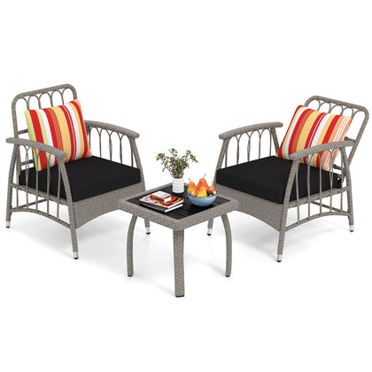 3 Piece Outdoor Rattan Wicker Garden Furniture Set with Cushions