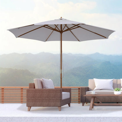 3(m) Wooden Garden Parasol Sun Shade Outdoor Umbrella Canopy, Cream, UK