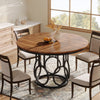 120cm Round Dining Table for 4 People, Rustic Dining Room Table with Metal Base