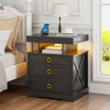 Bedside Table with Wireless Charging, LED Nightstand with 1 Lockable Drawer