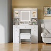 White Vanity Makeup Desk Stool Set With LED Lights Mirror Drawers Dresser Table