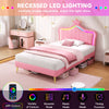 3ft SingleBed Frame Upholstered Bed with LED Headboard No Box Spring Needed Pink
