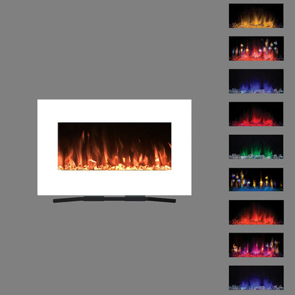 2025 TRUFLAME™ LED FLAMES 7 COLOUR WHITE GLASS FLAT WALL MOUNTED ELECTRIC FIRE