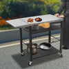 Foldable Stainless Pizza Oven Table Three-Shelf Garden Food Trolley Grill Cart