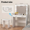 Dressing Table Makeup Desk Vanity Set with LED Mirror & Stool - Glass Top Hkvfkk