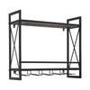 Wall Wine Bottle Rack Holder with Hanging Glass Holder Storage Display Shelf NEW