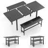 3-Piece Dining Table Set for 4-6 Extendable Kitchen Table Set with 2 Benches