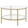 Large Round Coffee Table 2-Tier Storage Display Rack Clear Glass Top Metal Frame