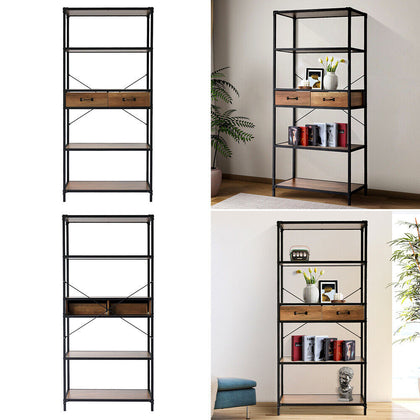 5 Tier Metal Wooden Bookcase Bookshelf Industrial Storage Display Shelving Unit