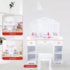 Wooden Kids Dressing Table, Girls Vanity Set w/ Mirror and Stool, White
