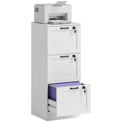 3-Drawer File Filing Cabinet Lockable Compact Size for A4 Letter White