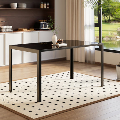140cm Tempered Glass Dining Table With Black Metal Legs Dining Room Kitchen