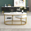 Marble Effects Coffee Table 2-Tier Chic Cocktail Accent Table w/ Storage Drawer