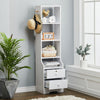 White Tall Cabinet Bedside Table Storage Narrow Chest of 2Drawer&Shelves Storage