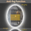 Smart Oval LED Bathroom Mirror Backlit Edge Anti-Fog Waterproof Makeup Mirror XL