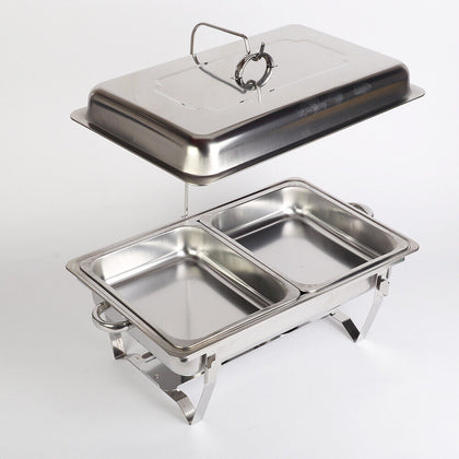 11L Stainless Steel Buffet Server Chafing Dish Food Warmer 2 Tray With Lid Hook