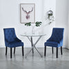 2x Blue Velvet Dining Chairs Button-Tufted Upholstered with Rivets Ring Pull