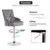 360° Swivel Grey Velvet Bar Stool Gas Lift w/Lion Head Door Knocker &Tufted Back