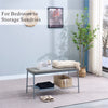 Rectangular Grey Faux Leather Dining Bench with Metal Storage Shelf Shoes Bench