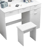 White Dressing Table With LED Light Makeup Desk MDF Bedroom Padded Stool Morden