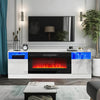 Modern White RTV Stand Unit Cabinet w/ Electric Fireplace & 12 Colour LED Light
