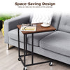 Sofa Side Table C-Shaped Industrial Coffee Snack Table Laptop Stand w/ Wheels