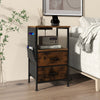 End Table Nightstand with Charging Station Industrial Bedside Table W/ 2 Drawers