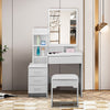 White Dressing Table&Stool Set Makeup Desk Vanity Table Drawers Mirror Dresser